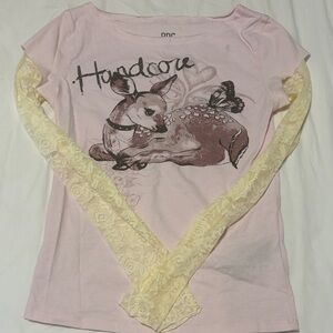 Urban Outfitters Pink Long Sleeve Tee with Lace
